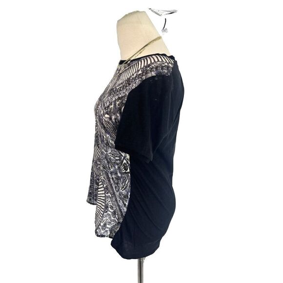 The Kooples Skull Bones Black Aztec Ilkat Blouse Top Short Sleeve Medium Silk - Picture 2 of 13
